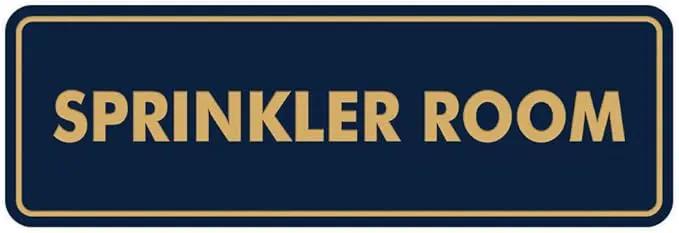 Signs ByLITA Standard Sprinkler Room Sign (Navy Blue/Gold) - Large by GreenHaven Gardens