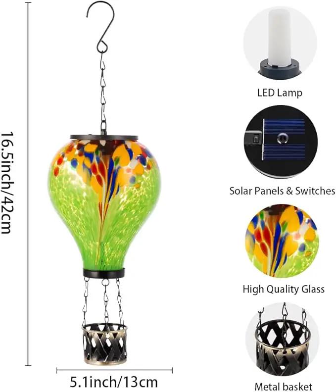 Starsoul Hot Air Balloon Solar Lantern Tie-Dye Style Glass Outdoor Solar Hot Air Balloon Lantern with Flame Light Waterproof Hanging Solar Lantern for Garden Yard Patio Decor by GreenHaven Gardens