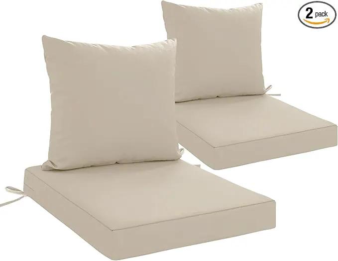 24x24 Inch Outdoor Cushions for Patio Furniture Set of 2, Waterproof Outdoor Chair Cushions w/Fade-Resistant, Removable & Machine-Washable Covers, Deep Seat Sofa/Couch Pad Replacement, Cream by GreenHaven Gardens