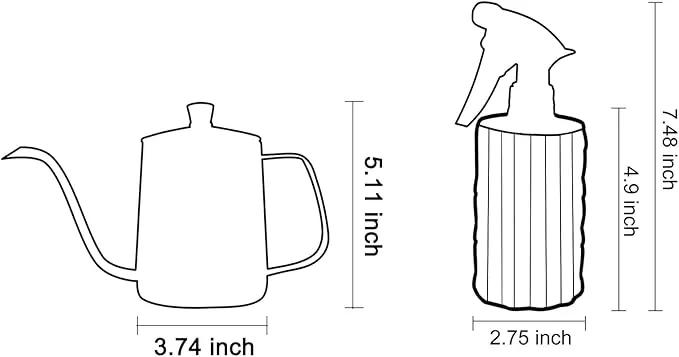 OFFIDIX Watering Can for Indoor Plants,Long Spout Metal Stainless Steel 21 oz/600 ml Watering Can with 14 oz/400ml Glass Plant Mister Spray Bottle for House Plant Bonsai by GreenHaven Gardens