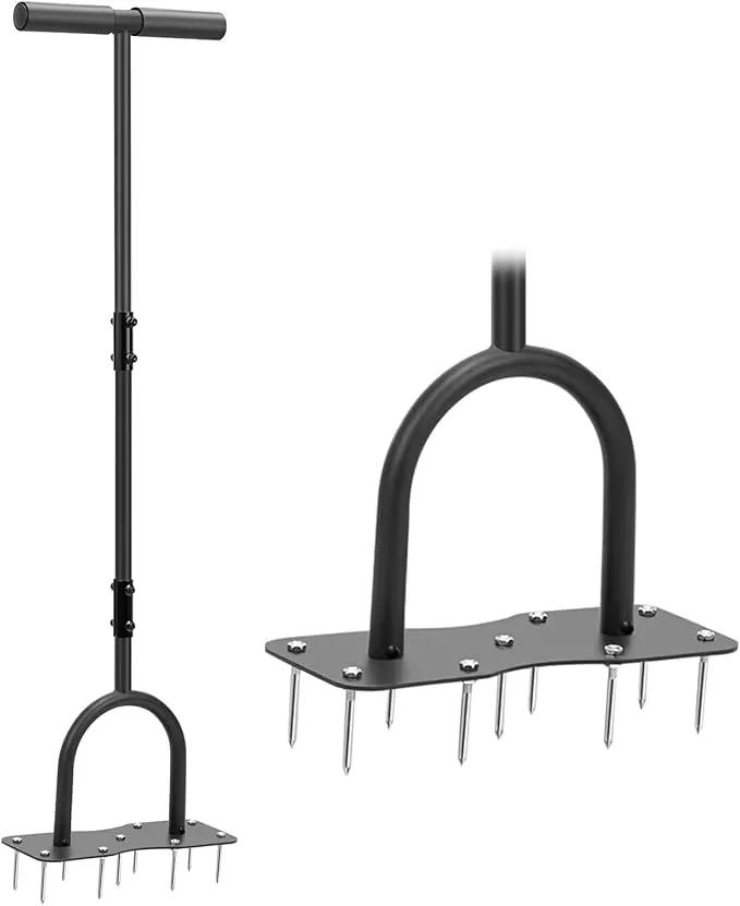 9-Spike Lawn Aerator Tool, Spike Metal Manual Dethatching Soil Aerating Lawn with, Grass Aerator Garden Tools, Durable U-Shape Steel Structure, Super Easy Installation, 39.4'' by GreenHaven Gardens