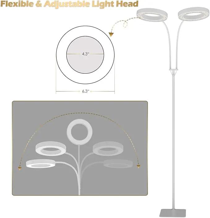 GLOWRIUM Grow Light with Stand,2-Head LED Plant Light for Indoor Plants, Full Spectrum Grow Lamp, 3/9/12H Timer, 6 Dimmable Levels, 3 Lighting Mode, Adjustable Height White by GreenHaven Gardens