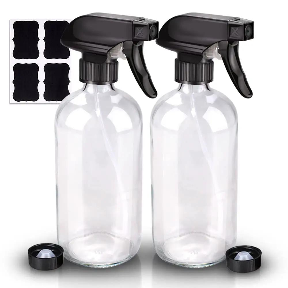 Wedama Glass Spray Bottle, 2 Pack Clear 16 oz Glass Spray Bottles for Cleaning Solutions and Essential Oils, Refillable Empty Spray Bottle with Adjustable Nozzles for Alcohol, Plant and Hair Care by GreenHaven Gardens