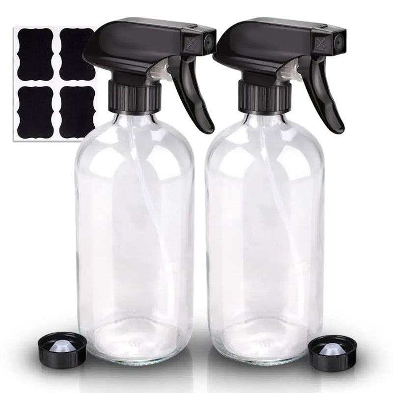 Wedama Glass Spray Bottle, 2 Pack Clear 16 oz Glass Spray Bottles for Cleaning Solutions and Essential Oils, Refillable Empty Spray Bottle with Adjustable Nozzles for Alcohol, Plant and Hair Care by GreenHaven Gardens