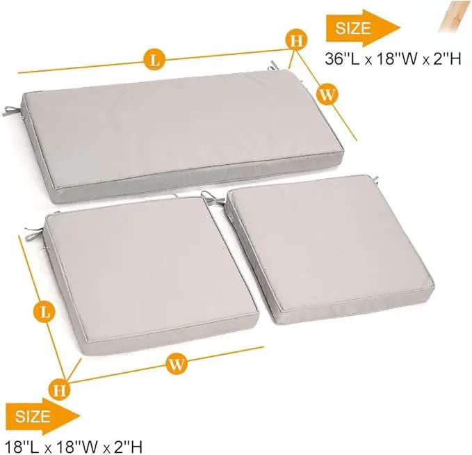 3-Pack Outdoor Patio Furniture Replacement Cushions Set–High-Elastic Sponge Cushions Fit 4-Piece Wicker Rattan Sofa, Loveseat & Chairs, 36x18x2 & 18x18x2, Waterproof, Fade-Resistant (Light gray) by GreenHaven Gardens