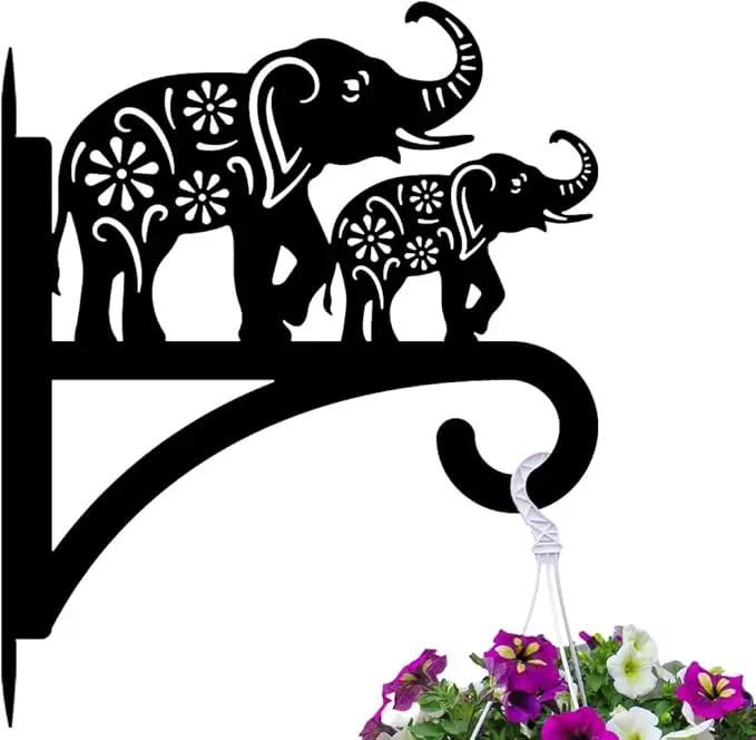 peacoblue Iron Plant Hangers Holder for Outdoor Indoor Hanging Plants Flower Fern Pots Lantern Bird Feeder Wind Chimes, 12”x14” Weather Resistant Metal Wall Hooks for Porch Garden Farmhouse(Elephant) by GreenHaven Gardens