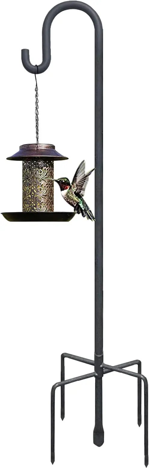 Highpro Shepherds Hooks for Outdoor 47 Inch Bird Feeder Pole Squirrel Proof Hummingbird Feeder Stand Heavy Duty with 5 Prong Base for Hanging Bird Feeder, Plant Baskets, Solar Light Lanterns by GreenHaven Gardens