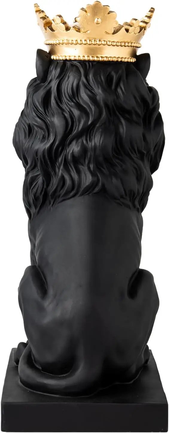 LCdecohome Lion Statue - Outdoor Collectible Figurine, 15 Inch Gold Crown Black Standing Lion Home Decor for Desk & Home Black Decor Gift by GreenHaven Gardens