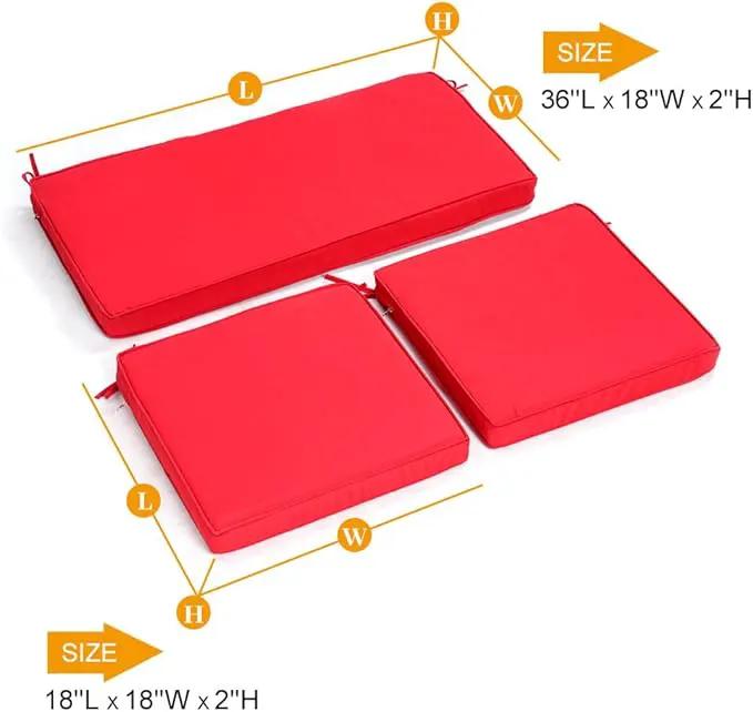 3-Pack Outdoor Patio Furniture Replacement Cushions Set–High-Elastic Sponge Cushions Fit 4-Piece Wicker Rattan Sofa, Loveseat & Chairs, 36x18x2 & 18x18x2, Waterproof, Fade-Resistant (Wine red) by GreenHaven Gardens