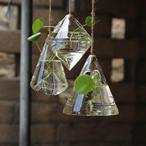 Glass Hanging Planters Indoor Outdoor Plant Pots Water Plant Containers Flower Pots Glass Terrariums Wall Vases 3 Pieces by GreenHaven Gardens