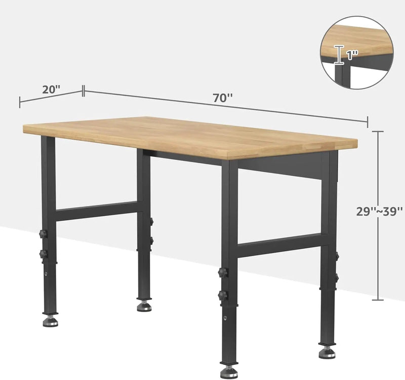 70" Adjustable Workbench,Heavy-Duty Work Table,3000 LBS Load Capacity Hardwood Workstation Outlets with Power Strips, Drawers and Wheels,for Workshop, Garage by GreenHaven Gardens