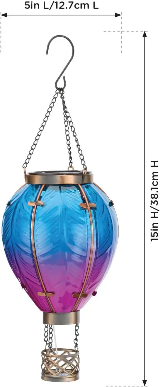 Regal Art & Gift Hot Air Balloon Solar Lantern – Hanging Solar-Powered LED Lights, Waterproof Portable Decorative Outdoor Lamp Made of Metal & Glass for Garden, Patios & Pathway – Blue (Small) by GreenHaven Gardens
