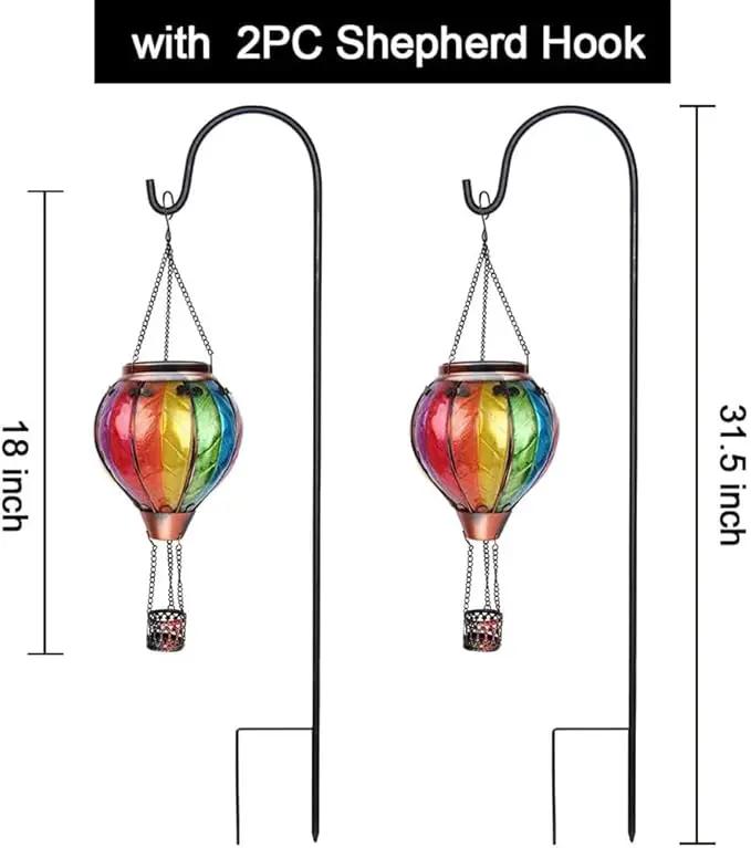 2PCS Solar Hot Air Balloon Lanterns with Flame with Shepherd's Hooks, Glass Hanging Flickering Lights Outdoor Waterproof for Garden Tree Yard Patio Mother's Day Gift, 18" H Colorful by GreenHaven Gardens