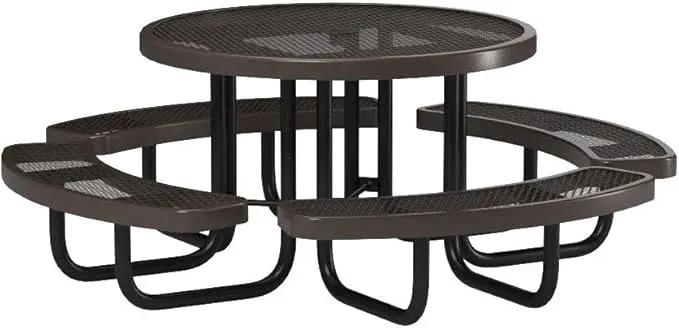 Heavy-Duty Portable Outdoor Picnic Table with Umbrella Hole, Expanded Metal Commercial-Grade Patio Dining Furniture Made in America (46" Round Top, Brown) by GreenHaven Gardens
