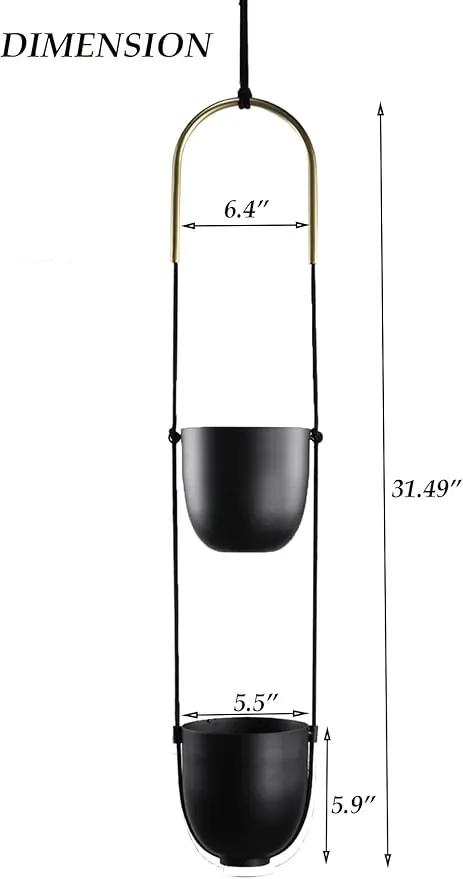 Modern Metal Hanging Planter for Indoor Outdoor Plants with Hook 2 Tier Boho Wall and Ceiling Flower Pots Baskets Holder Home Office Decor(Black) by GreenHaven Gardens