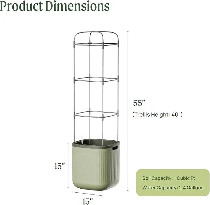 Vego garden Tomato Planter Box with Trellis Self-Watering Rolling Raised Garden Bed for Climbing Vegetables Plants Cage - Sage Green by GreenHaven Gardens
