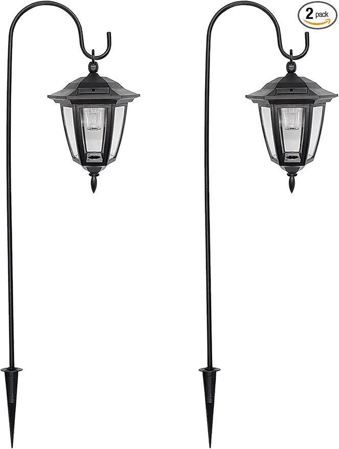 MAGGIFT 34 Inch Hanging Solar Lights, Decorative Garden Lanterns with 2 Shepherd Hooks, Solar Powered Coach Lights, Warm White LED Outdoor Lighting for Landscape, Yard, Pathway and Patio, 2 Pack by GreenHaven Gardens
