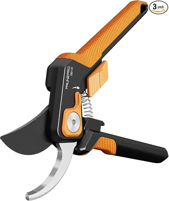PrunePro Pruning Shears for Gardening Professional Bypass Hand Pruner Stainless Steel Sharp Blade Garden Scissors Plant Flower Garden Clipper Orange 3 Pack by GreenHaven Gardens