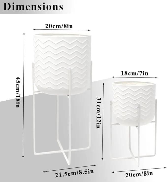TRIROCKS Set of 2 Planters with Stand Indoor Outdoor Metal Plant Stand 18 &12" Tall Modern Planters Flower Pots for Living Room Corner Kitchen Office Garden Balcony Patio Decor(White) by GreenHaven Gardens