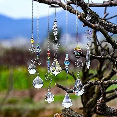 H&D HYALINE & DORA Set 7 Crystal Rainbow Suncatcher Glass Bead Chain Fengshui Hanging Pendant for Window Garden Party by GreenHaven Gardens