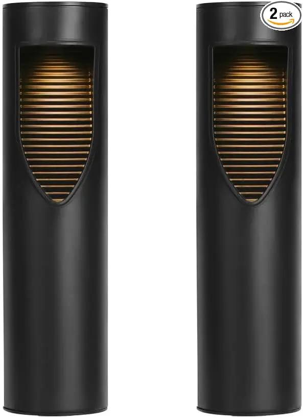 Techko Outdoor Solar Cylinder Bollard Path Lights, Modern Design, Waterproof IP65, Garden Lights for Landscape, Yard, Walkway, Pathway, Matte Black by GreenHaven Gardens