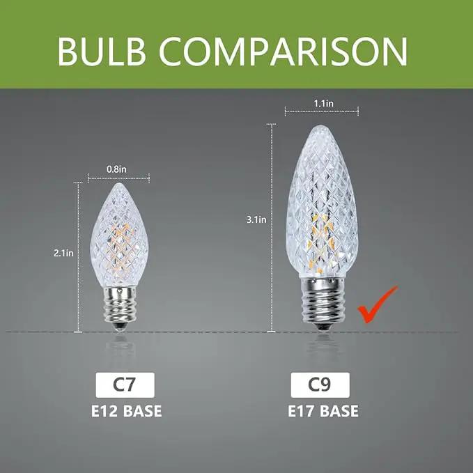 100Pack C9 Christmas LED Light Bulbs, Strawberry Replacement Bulb 2200K Warm White Shatterproof & Waterproof Outdoor String Light Bulbs, E17 Candelabra Base Edison Bulbs for Holiday Decoration by GreenHaven Gardens