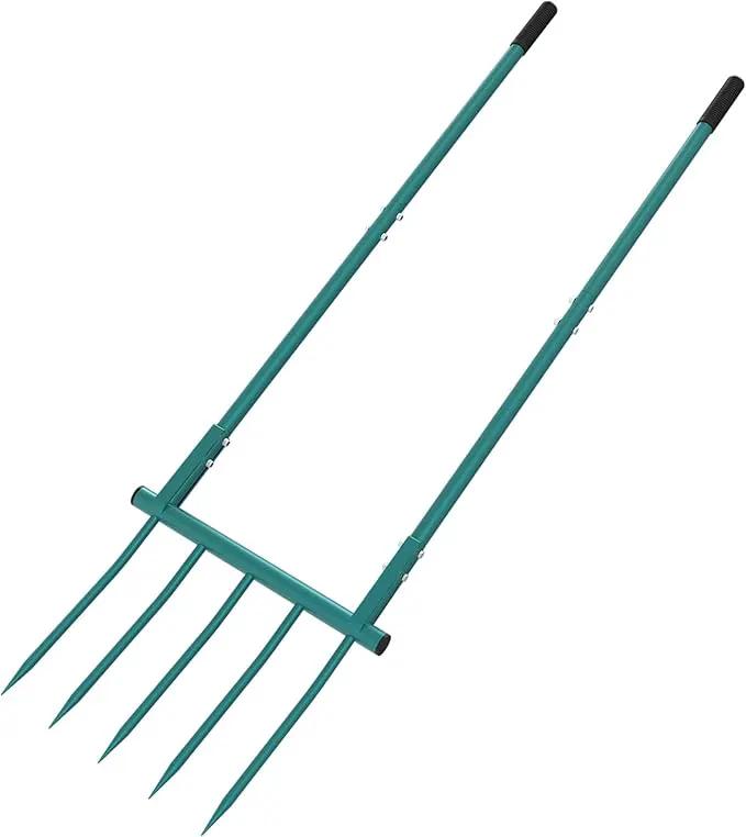 Broad Fork Garden Tool, 5 Tines 20 in Broadfork Hand Tiller, 55 inch Heigh Pitch Fork, Ergonomic U-Shaped Design, Spading Digging Fork for Gardening, Cultivating, Aerate Clay Soil for Farm by GreenHaven Gardens