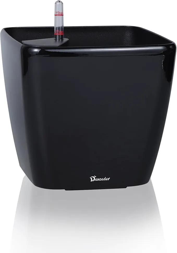 Dexceder 11x10 Self Watering Planter Indoor Outdoor, Inner Mat Design, Thickened Table Flower Plant Pot with Water Level Indicator (Black High Gloss) by GreenHaven Gardens
