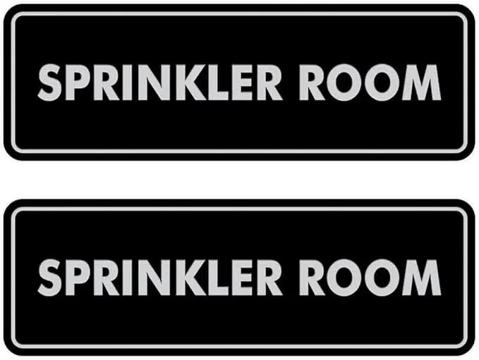 Signs ByLITA Standard Sprinkler Room Sign (Black/Silver) - Medium 2 Pack by GreenHaven Gardens