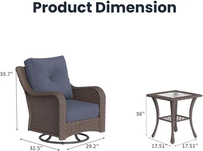 6 Pieces Outdoor Patio Furniture Sets with Rocking Swivel Chairs with 6-inch Thick Cushion and Side Table for Deck Lawn by GreenHaven Gardens