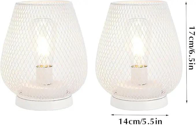 JHY DESIGN Set of 2 Metal Cage LED Lanterns Battery Powered Cordless Accent Light with LED Great for Weddings Parties Patio Events for Indoors Outdoors(White) by GreenHaven Gardens
