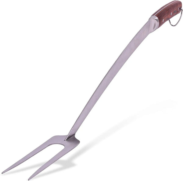 Grill Fork 24-inch Super Long for Grilling Barbecue Griddle and Fire Pit Extra Strong Curved Neck Premium Hardwood Handle Large Stainless Steel Tines for BBQ Outdoor Kitchen and Grilled Food