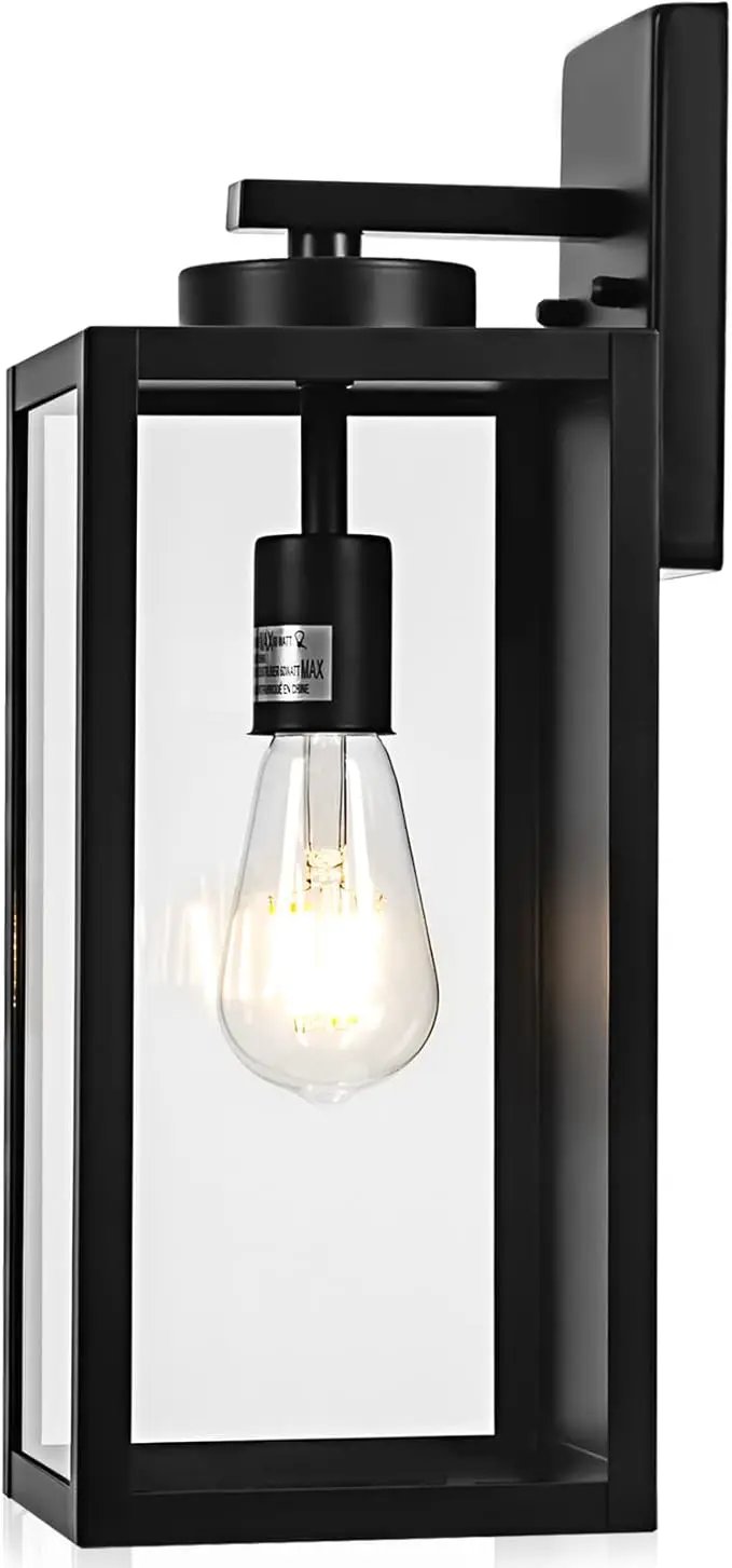Outdoor Wall Light Fixture, Large 16" Exterior Black Lantern Waterproof, Farmhouse Porch Sconce Lighting with Glass, Modern Wall-Mounted Outside Lights for House, Garage, Patio Lamp by GreenHaven Gardens