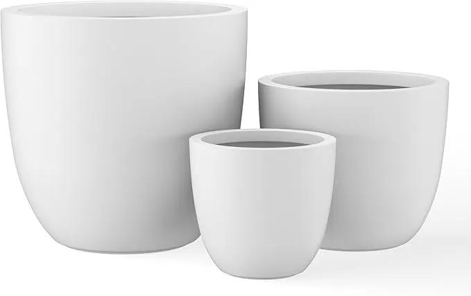 Kante 18",14",10" Dia Concrete Round Planters (Set of 3), Outdoor Indoor Large Planter Pots with Drainage Hole for Home Patio Garden, Pure White by GreenHaven Gardens