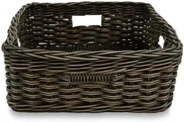 The Basket Lady Narrow Rectangular Wicker Storage Basket, Large, 20 in L x 16 in W x 6.5 in H, Antique Walnut Brown by GreenHaven Gardens