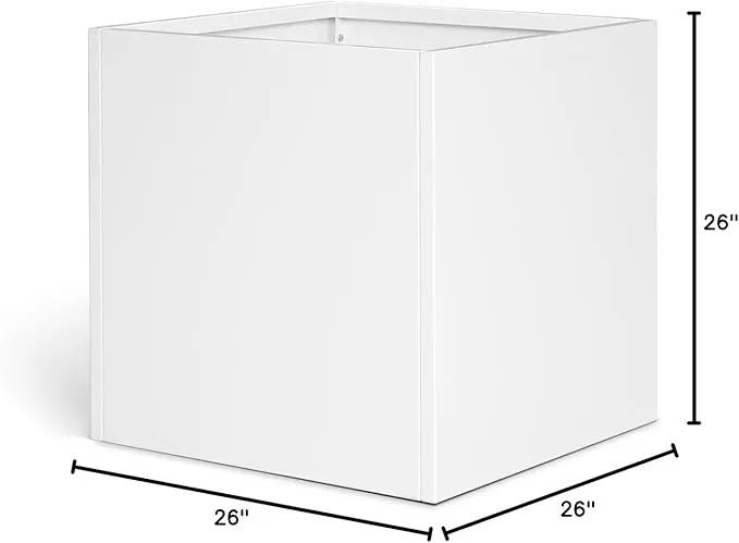 White Steel Planter Square Outdoor Planters Galvanized Steel Planter Box Indoor Metal Large Planters Cube Heavy Duty Flower Pot 26 Inch Modern Commercial Residential for Trees Patio Deck Yard Garden by GreenHaven Gardens