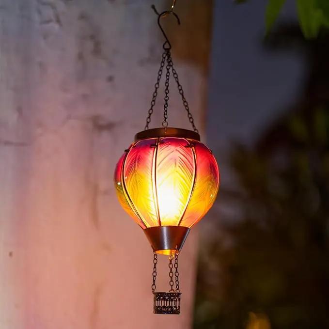 DREAMSOUL Hot Air Balloon Solar Lantern, Glass Outdoor Lantern Hanging Solar Lanterns Outdoor Waterproof for Patio Porch Garden Decor by GreenHaven Gardens