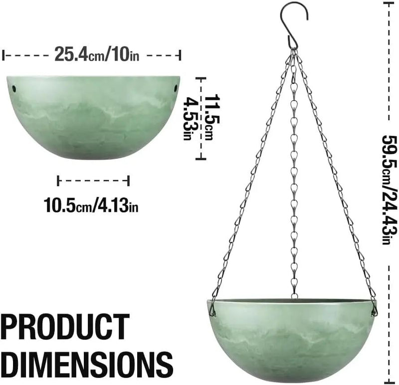 Marble Pattern 10 Inch Hanging Planter for Indoor Outdoor Plants, 2 Pack Hanging Planter Basket for Garden Home Decor Use (Green) by GreenHaven Gardens