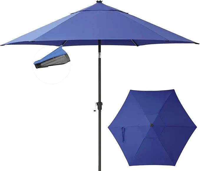 CROWN SHADES 9 Ft Patio Umbrella - Polyester Outdoor Umbrella with 30° Push Button Tilt, Patented Edge Connection Windproof Design for Patio, Pool, Garden & Table, UV Resistent by GreenHaven Gardens