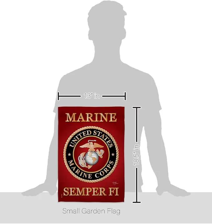 Marine Corps Garden Flag - Set Wall Hanger Armed Forces USMC Semper Fi United State American Military Veteran Retire Official - House Banner Small Yard Gift Double-Sided Made In USA 13 X 18.5 by GreenHaven Gardens