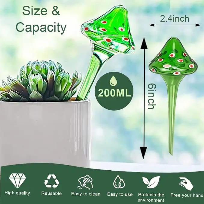 4 Pcs Plant Watering Globes, Hand-Blown Mushroom-Shaped Self Watering Globes, Suitable for Indoor&Outdoor Plant Watering Devices by GreenHaven Gardens