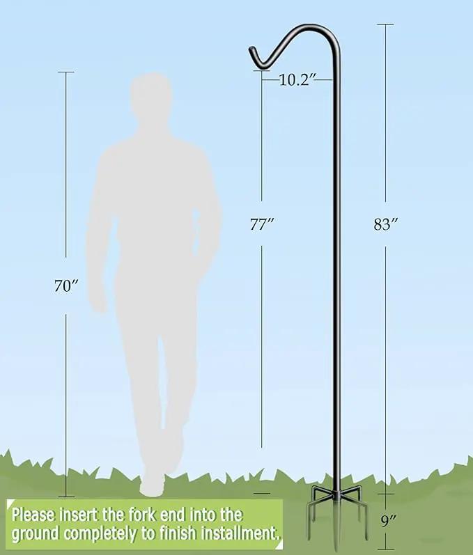 Garbuildman 92 Inch Tall Shepherd Hooks with 5-Forked Base, Adjustable Heavy Duty Bird Feeder Pole Stand Hanger for Outdoor, Shiny Black, 2 Pack by GreenHaven Gardens