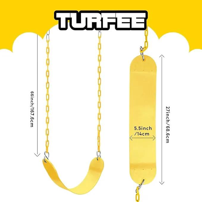TURFEE Swing for Outdoor Swing Set - Pack of 1 Seat Replacement Kit with Heavy Duty Chains - Backyard Swingset Playground Accessories for Kids (Yellow) by GreenHaven Gardens