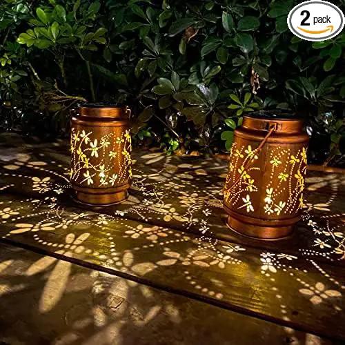 2 Pack Dragonfly Solar Lantern Lights Outdoor Decor, Hanging Metal Decorations Waterproof with LED Light, Landscape Lights for Garden Patio Yard Lawn Backyard Front Porch Gifts for Mom Grandma by GreenHaven Gardens