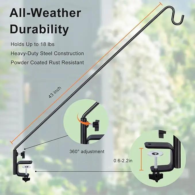 MIXXIDEA Deck Hook Outdoor Hanging Brackets：43 Inches Wall Mounted Hook Plants & Wind Chimes Risk-Free Lanterns Large Wind Chimes Lanterns by GreenHaven Gardens