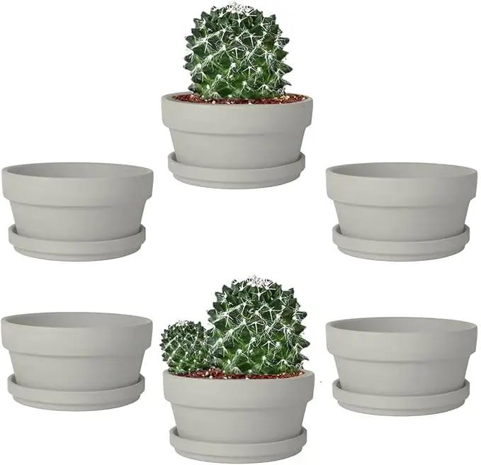 vensovo 5.7 Inch Grey Terracotta Shallow Succulent Pots - 6 Pack Terra Cotta Clay Pot with Saucer, Cacuts Indoor and Outdoor Planters with Drainage Hole by GreenHaven Gardens