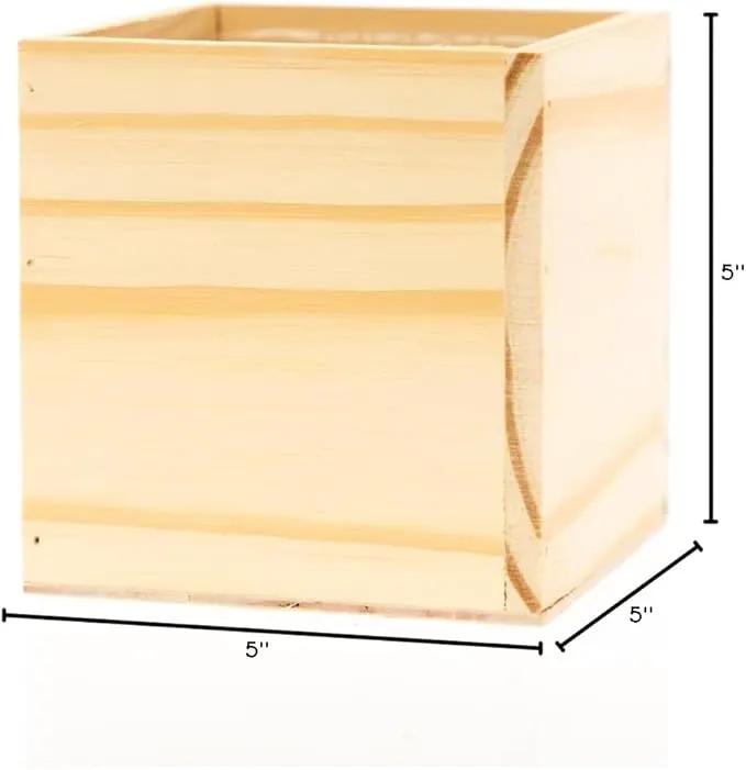 Wood Planter Box, 5 Inch Square, Rose Wood, Plastic Liner, Garden Centerpiece Display, Wedding Flowers Holder, Home and Venue Decor (5x5 Set of 4, Rose Wood) by GreenHaven Gardens