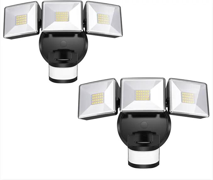 OREiN 2 Pack Motion Sensor Outdoor Lights, 4500LM/30W 180°/50FT Motion Sensor, Dusk to Dawn Flood Lights Outdoor IP65 Waterproof 3 Modes LED Security Light for Garage, Yard, Black (Hardwired) by GreenHaven Gardens