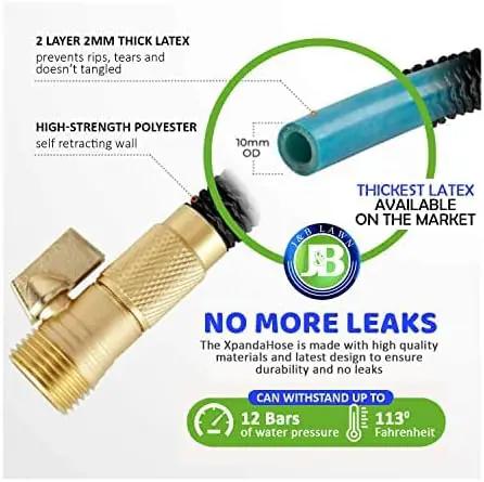 J&B XpandaHose 100ft Expandable Garden Hose with Holder - Heavy Duty Superior Strength 3750D - 4 -Layer Latex Core - Extra Strong Brass Connectors and 10 Spray Nozzle w/Storage Bag (Blue 100) by GreenHaven Gardens