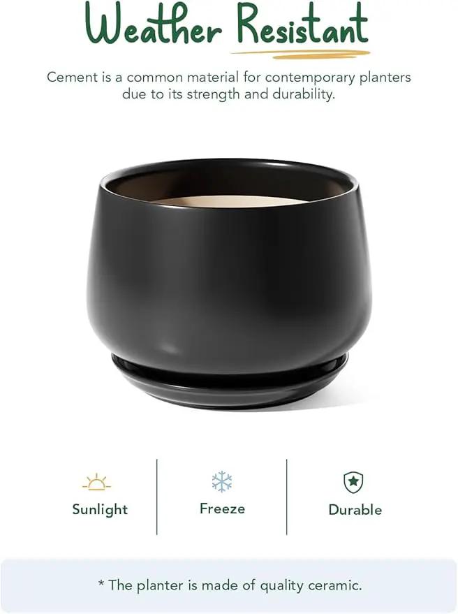 LE TAUCI Ceramic Planter, 10 Inch Plant Pot with Drainage Hole & Saucer – Durable Indoor Planter for Modern Home Decor, Black by GreenHaven Gardens